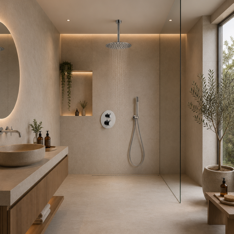 Conjunto ducha termostático empotrado techo Monza